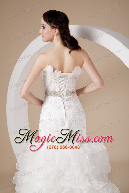 wholesale beautiful mermaid strapless court train organza beading and appliques wedding dress