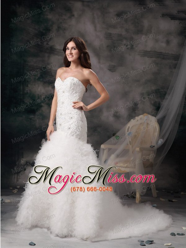 wholesale elegant mermaid sweetheart brush train feather beading wedding dress