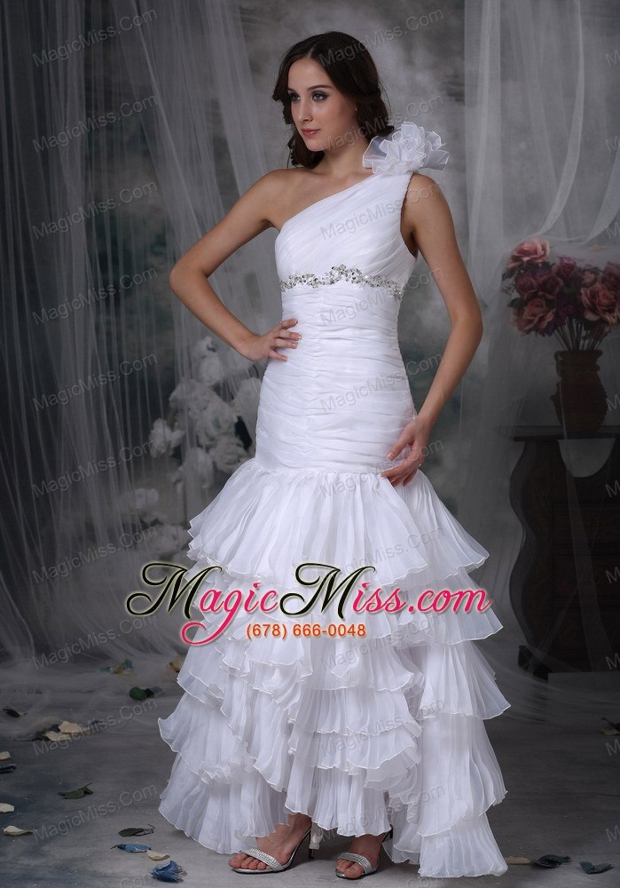 wholesale elegant mermaid one shoulder floor-length chiffon beading and ruch wedding dress