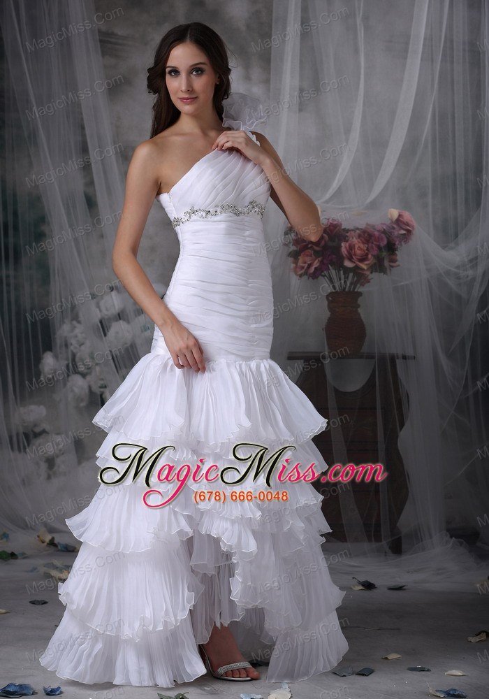 wholesale elegant mermaid one shoulder floor-length chiffon beading and ruch wedding dress