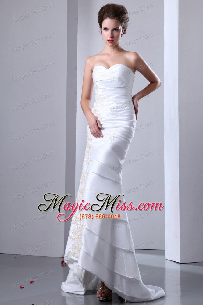 wholesale elegant column sweetheart brush train taffetaruffled layers and appliques wedding dress