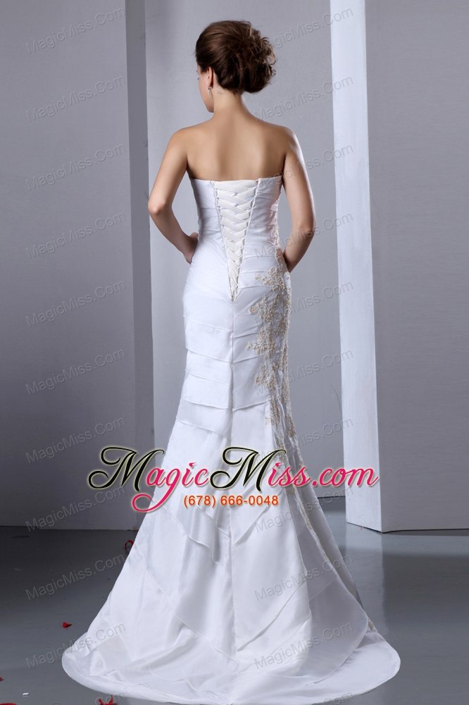 wholesale elegant column sweetheart brush train taffetaruffled layers and appliques wedding dress