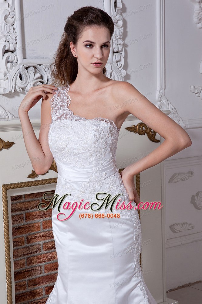 wholesale beautiful mermaid one shoulder court train satin beading and embroidery wedding dress