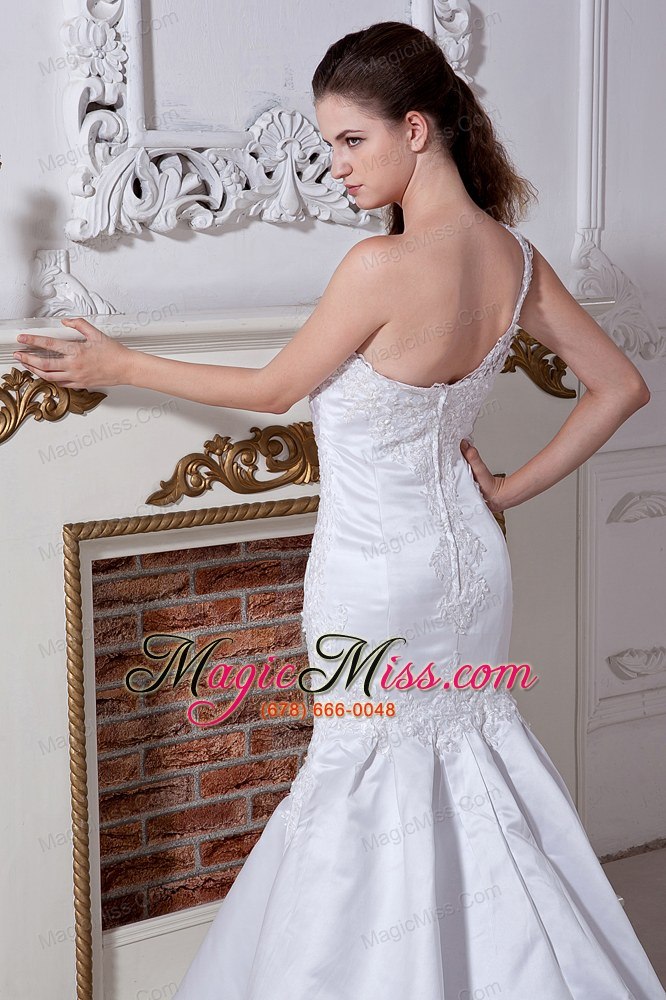 wholesale beautiful mermaid one shoulder court train satin beading and embroidery wedding dress