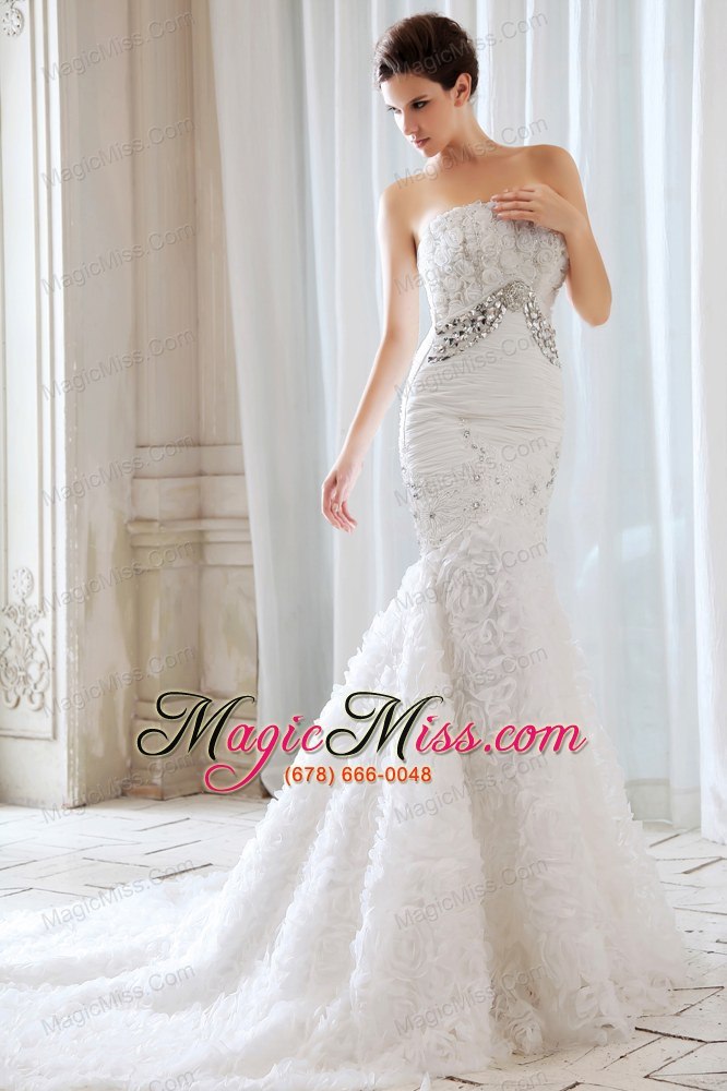 wholesale gorgeous mermaid strapless court train special fabric beading and appliques wedding dress