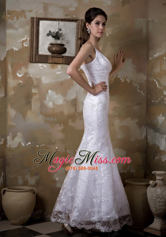 wholesale fashionbale mermaid straps floor-length satin and lace wedding dress