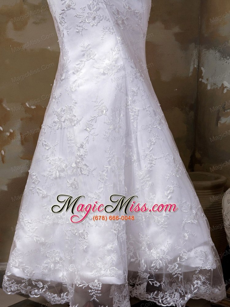 wholesale fashionbale mermaid straps floor-length satin and lace wedding dress