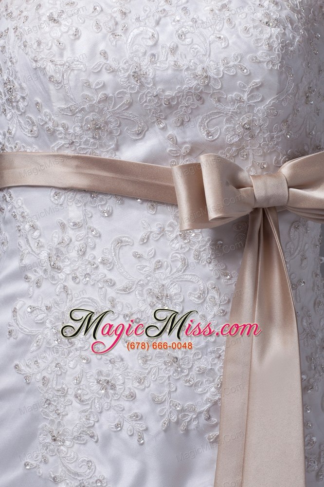 wholesale lace sash strapless mermaid court train wedding dress