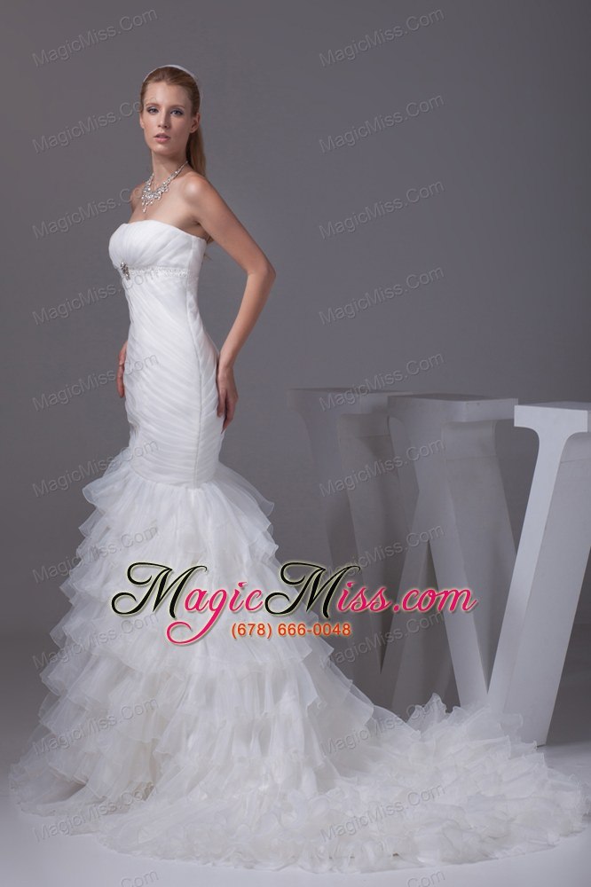 wholesale beading ruffled layers mermaid strapless wedding dress
