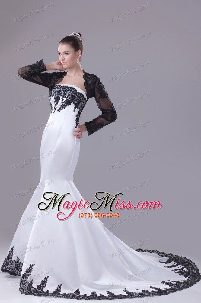 wholesale modest lace strapless mermaid chapel train wedding dress