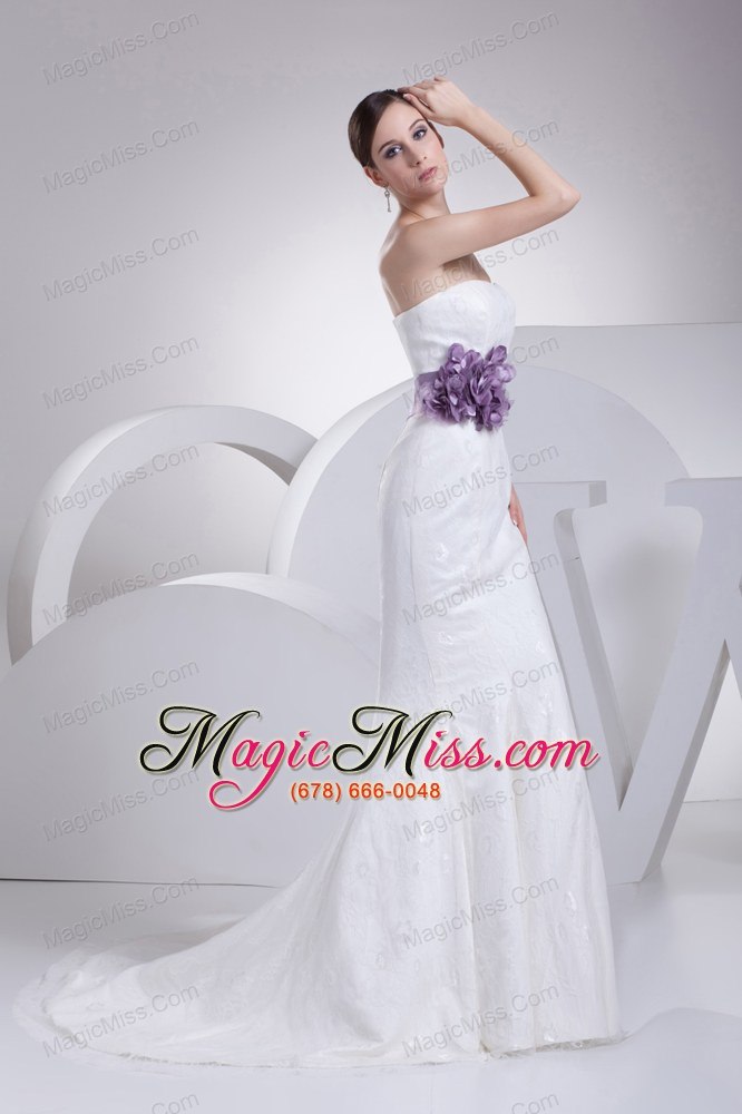 wholesale mermaid sash strapless lace brush train wedding dress