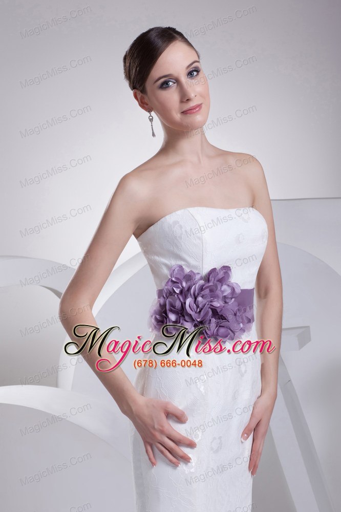 wholesale mermaid sash strapless lace brush train wedding dress