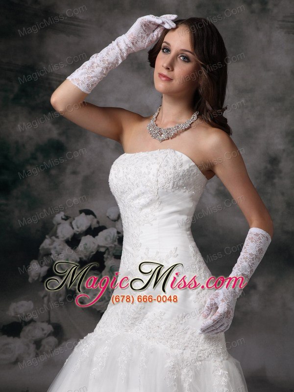 wholesale perfect mermaid strapless brush train tulle lace wedding dress