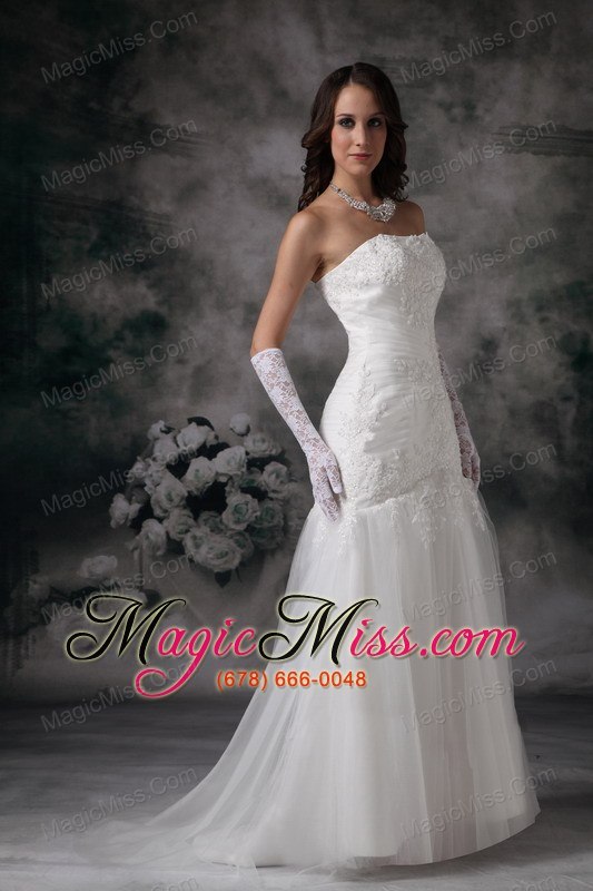 wholesale perfect mermaid strapless brush train tulle lace wedding dress