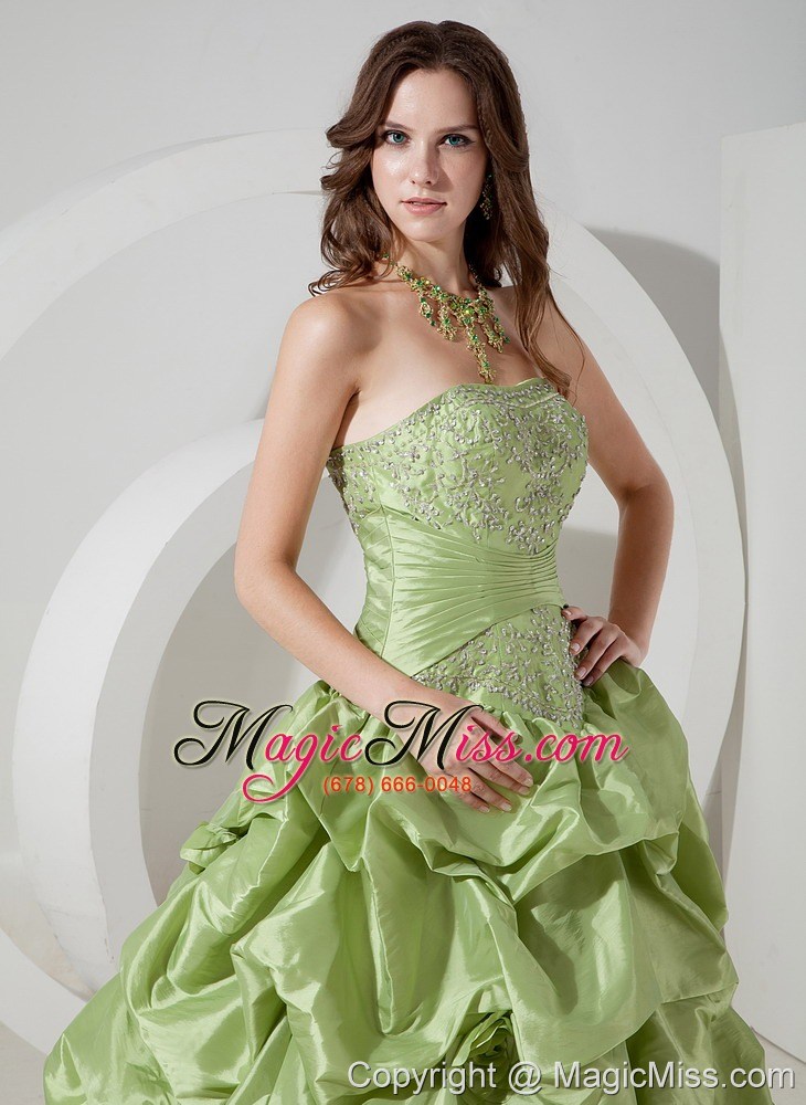wholesale elegant yellow green a-line strapless prom dress taffeta appliques floor-length
