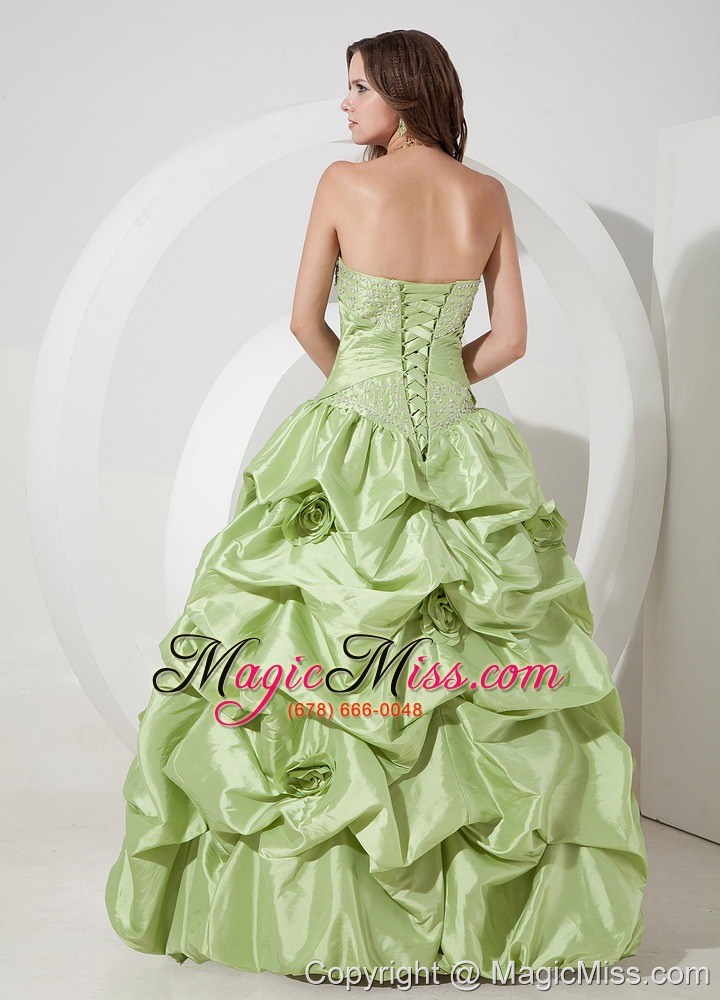 wholesale elegant yellow green a-line strapless prom dress taffeta appliques floor-length