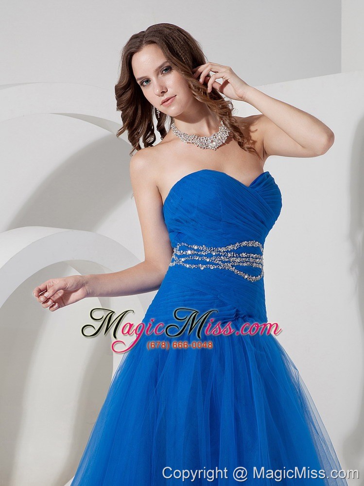 wholesale new blue a-line sweetheart prom / evening dress tulle beading and ruch floor-length