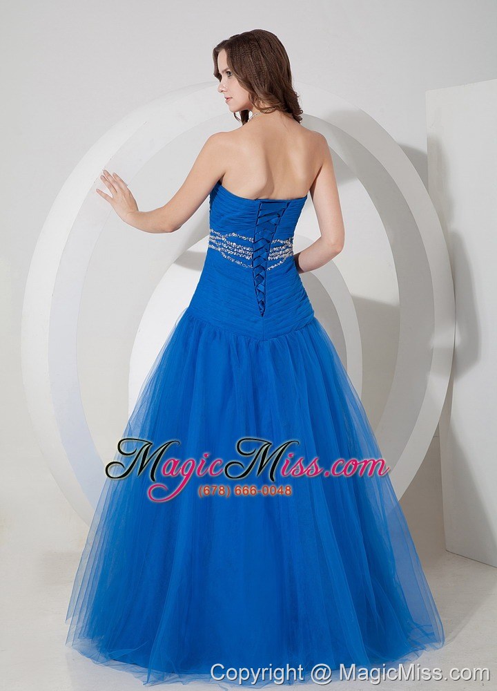 wholesale new blue a-line sweetheart prom / evening dress tulle beading and ruch floor-length