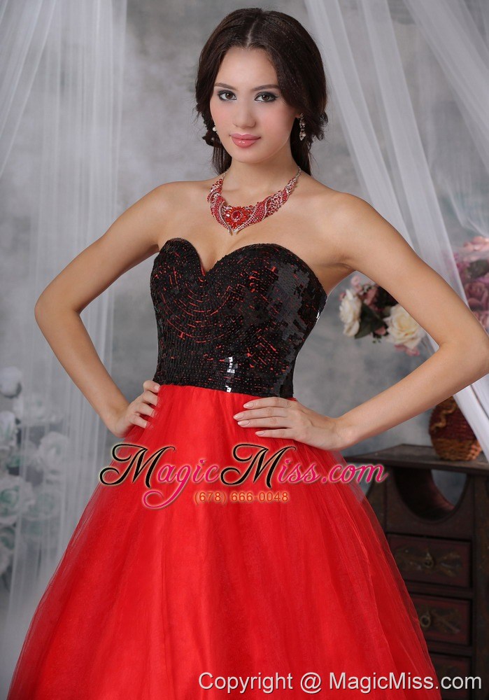 wholesale red and black a-line / princess sweetheart floor-length sequins paillette prom dress