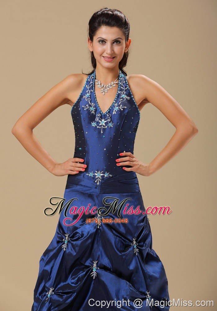 wholesale navy blue and appliques decorate halter for prom dress in topeka topeka