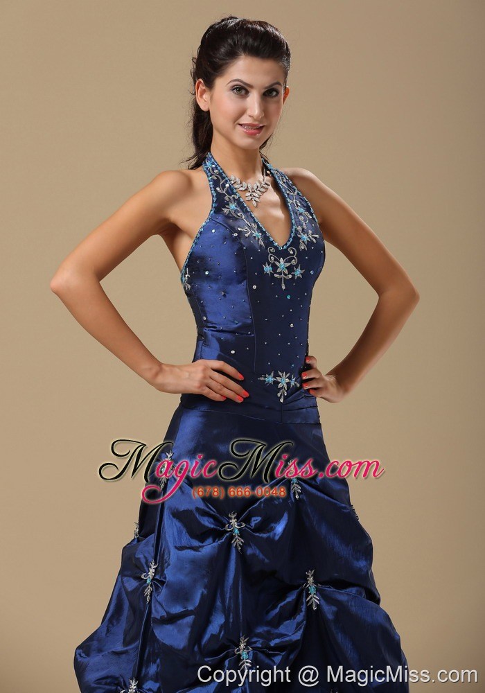wholesale navy blue and appliques decorate halter for prom dress in topeka topeka