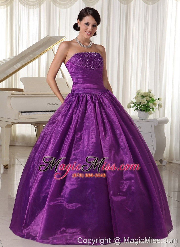 wholesale eggplant purple quinceanera dress for custom made taffeta and organza beaded decorate strapless