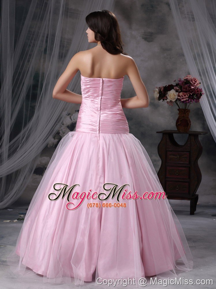 wholesale baby pink a-line sweetheart floor-length tulle and taffeta beading prom dress