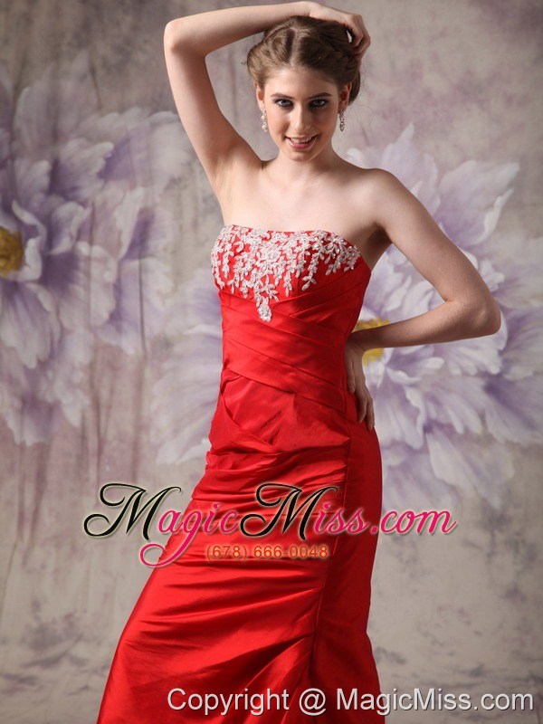 wholesale red column strapless prom / evening dress taffeta beading floor-length