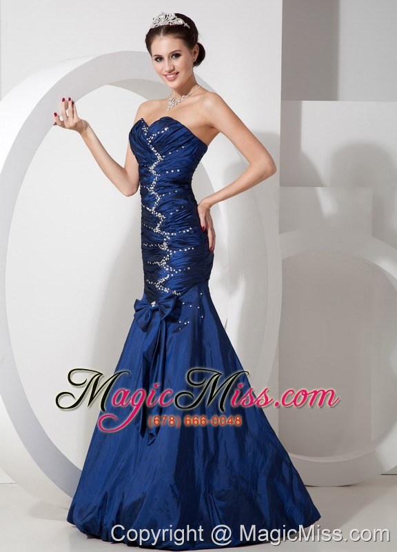 wholesale exquisite navy blue mermaid evening dress sweetheart taffeta beading and ruch floor-length