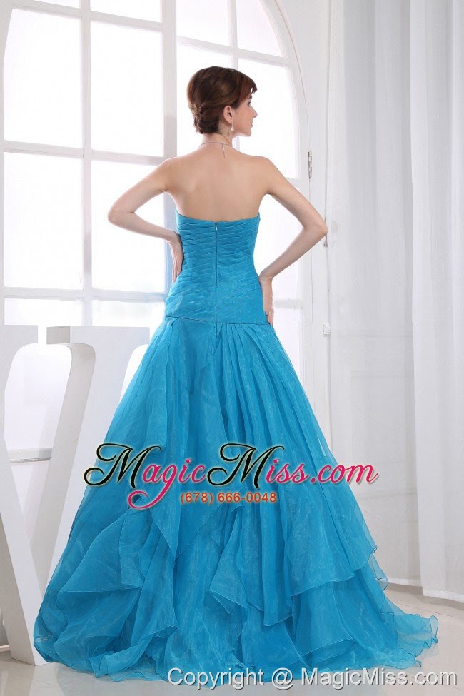 wholesale a-line floor-length ruched organza sweetheart prom dress blue