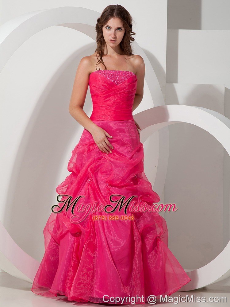 wholesale customize hot pink a-line strapless beading prom dress floor-length organza