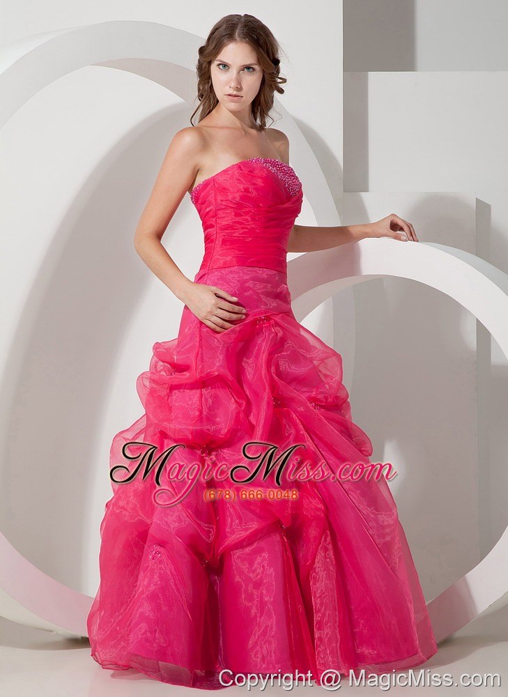 wholesale customize hot pink a-line strapless beading prom dress floor-length organza