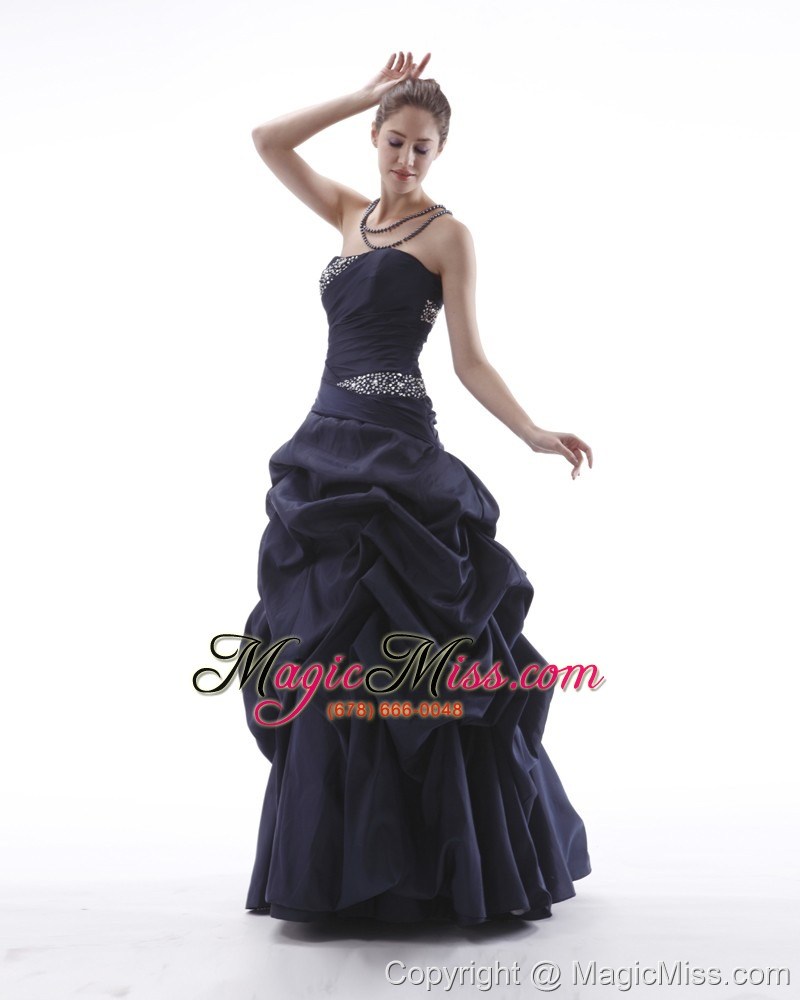 wholesale navy blue prom dress with beaded and pick-ups taffeta lace-up black