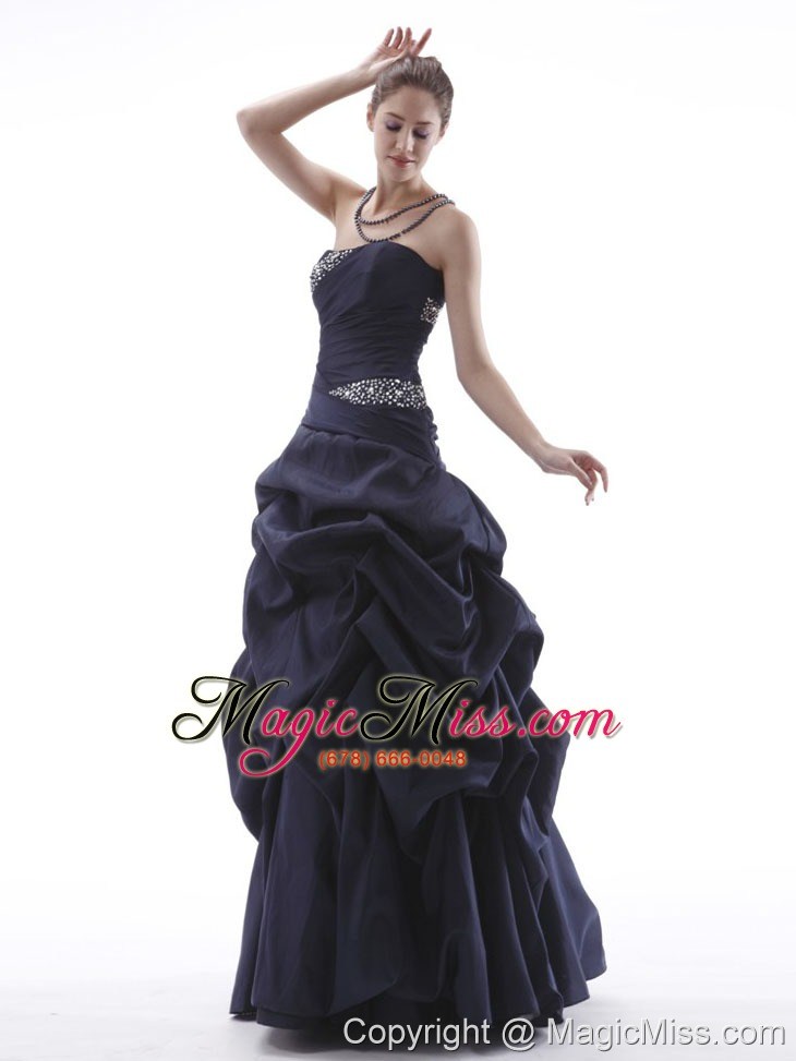 wholesale navy blue prom dress with beaded and pick-ups taffeta lace-up black