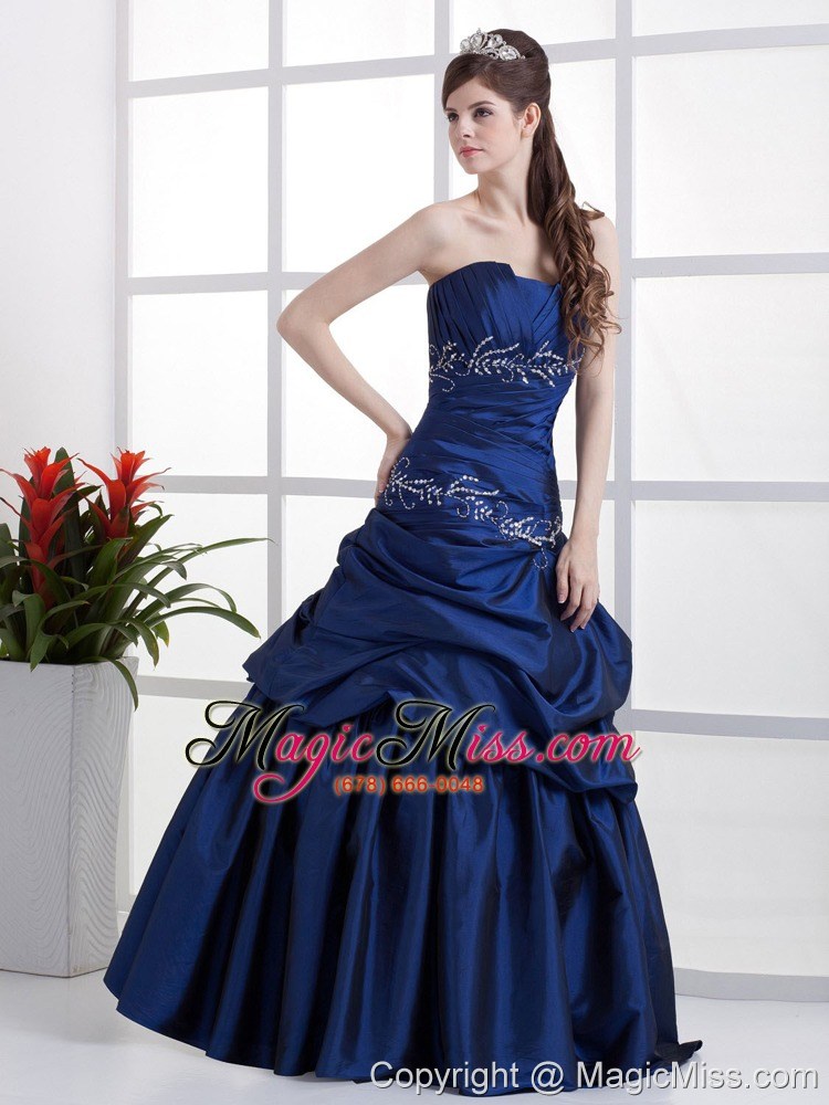 wholesale popular peacock blue prom dress appliques and pick-ups in 2013