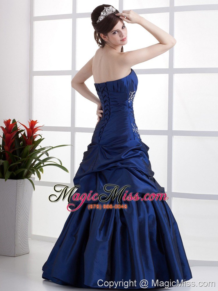 wholesale popular peacock blue prom dress appliques and pick-ups in 2013