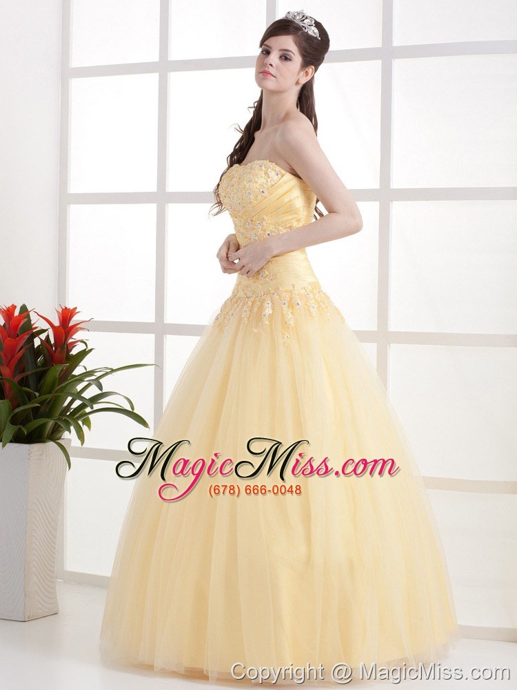 wholesale gold beautiful strapless quinceanera dress appliques and ruch with floor-length