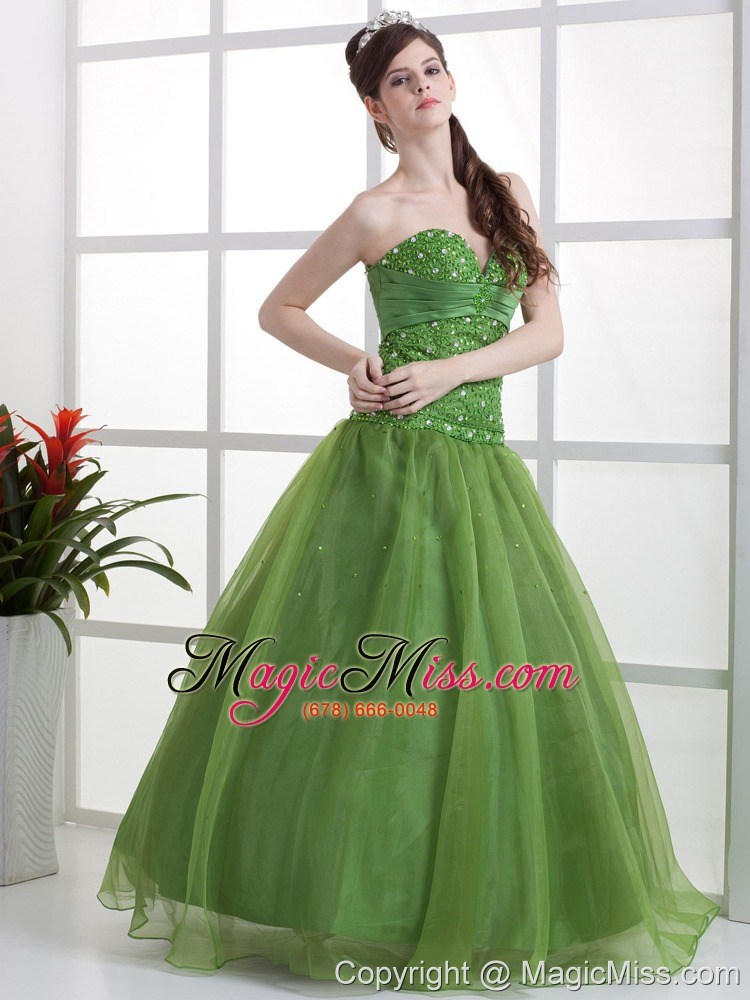 wholesale olive green beaded decorate bust quinceanera dress sweetheart organza