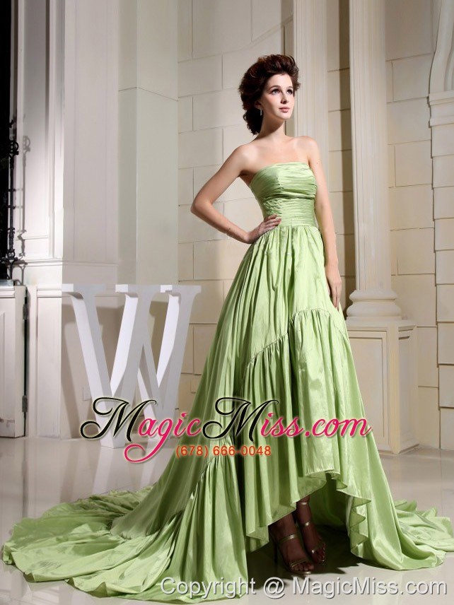 wholesale custom made yellow green prom celebrity dress a-line strapless court train in 2013