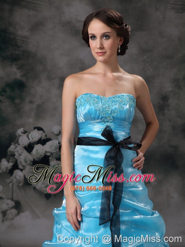 wholesale beautiful aqua blue strapless prom / evening dress with appliques