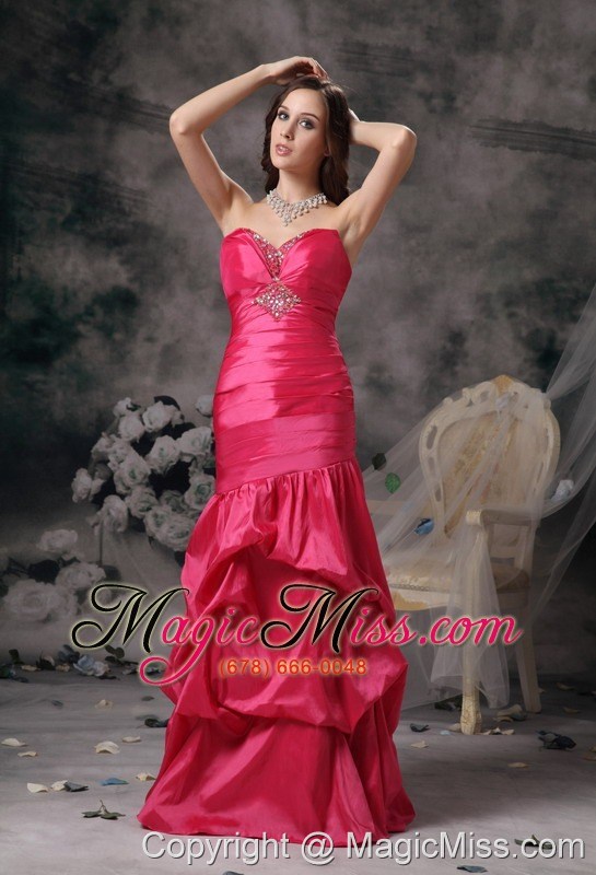 wholesale remarkable coral red column sweetheart prom dress taffeta beading floor-length