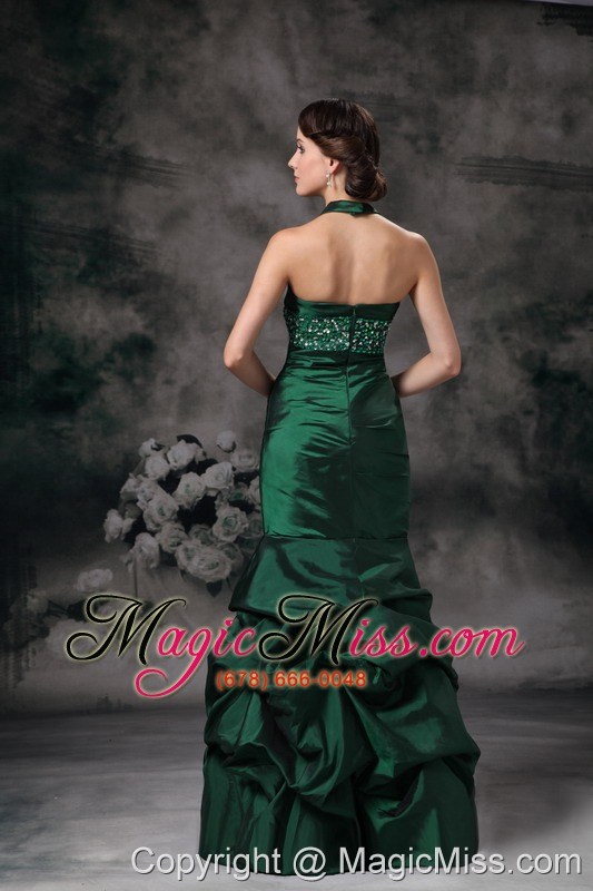 wholesale exquisite dark green mermaid halter evening dress taffeta beading floor-length