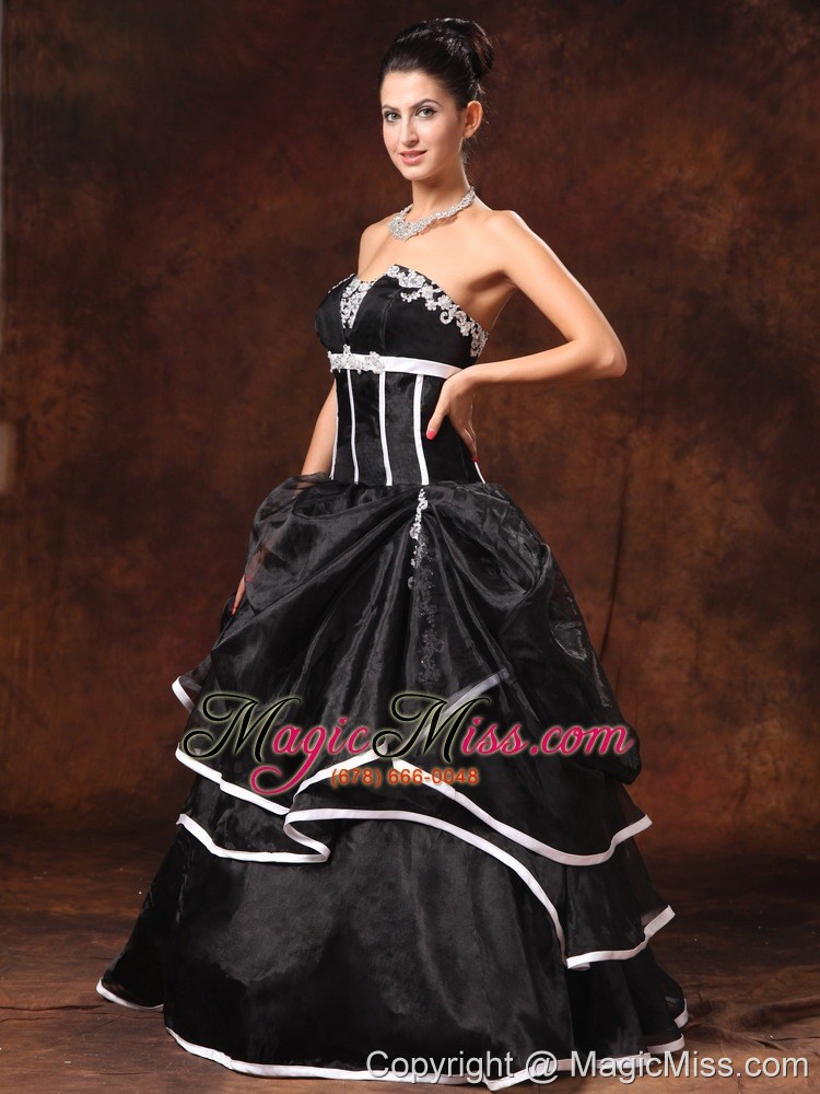wholesale black organza a-line strapless appliques new style 2013 prom gowns in daphne alabama