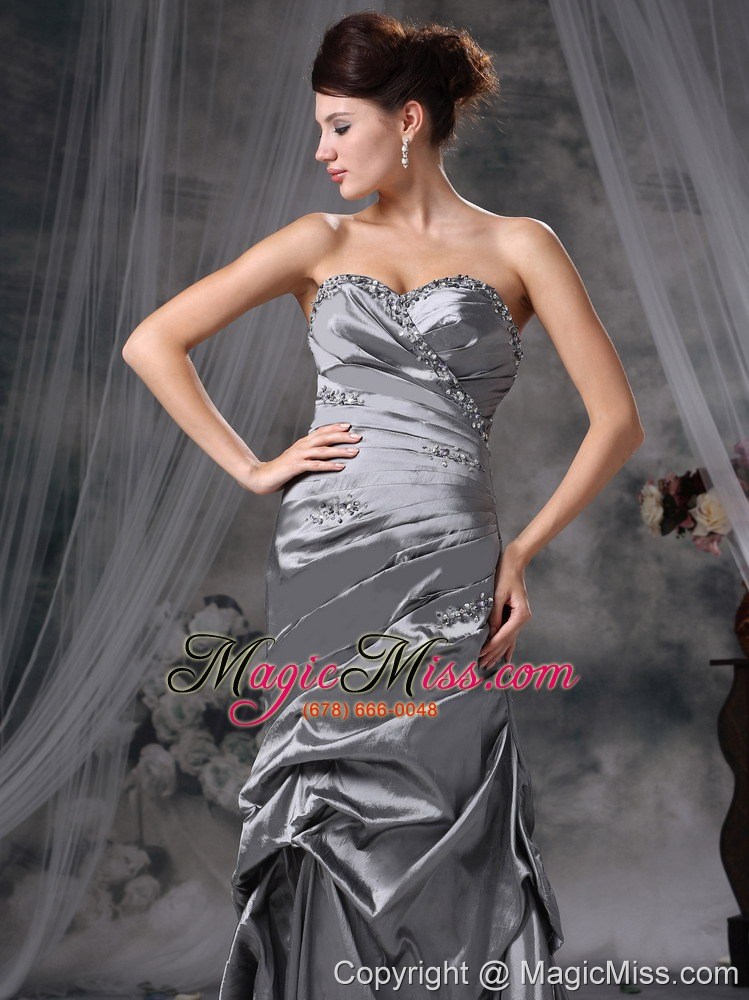 wholesale gray column sweetheart floor-length taffeta beading prom dress