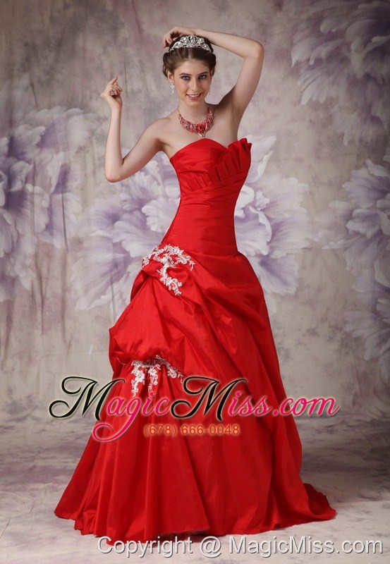 wholesale custom made red a-line sweetheart quinceanera dress taffeta appliques brush train