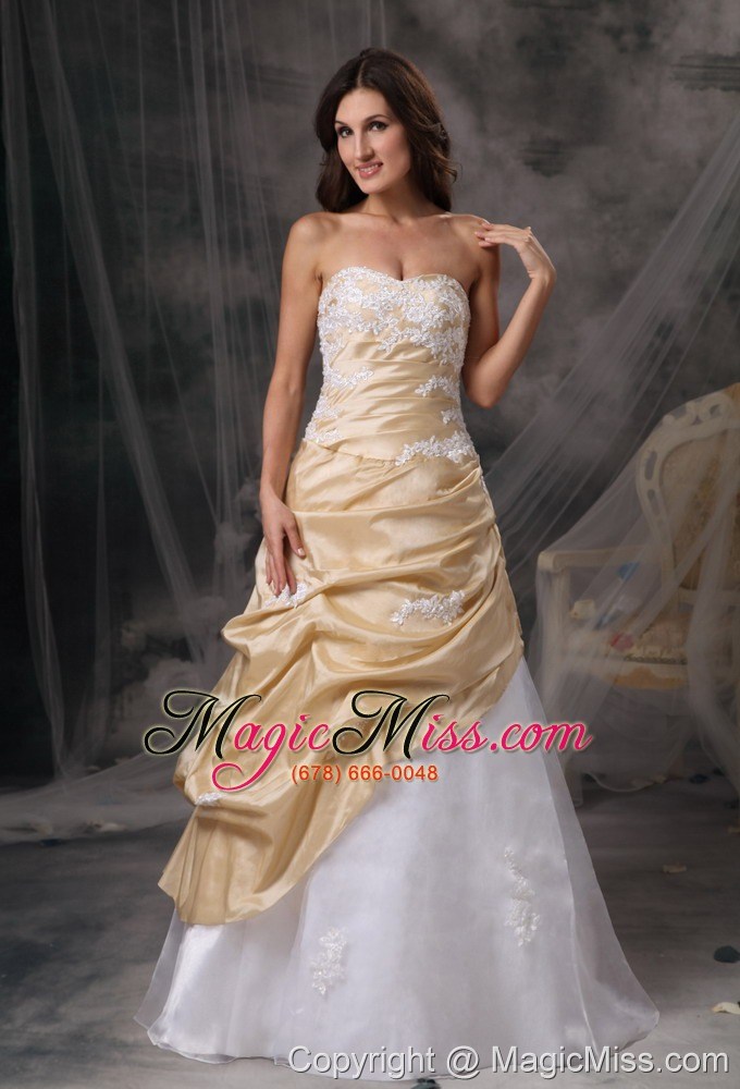 wholesale sweet champagne and white sweetheart prom dress appliques floor-length
