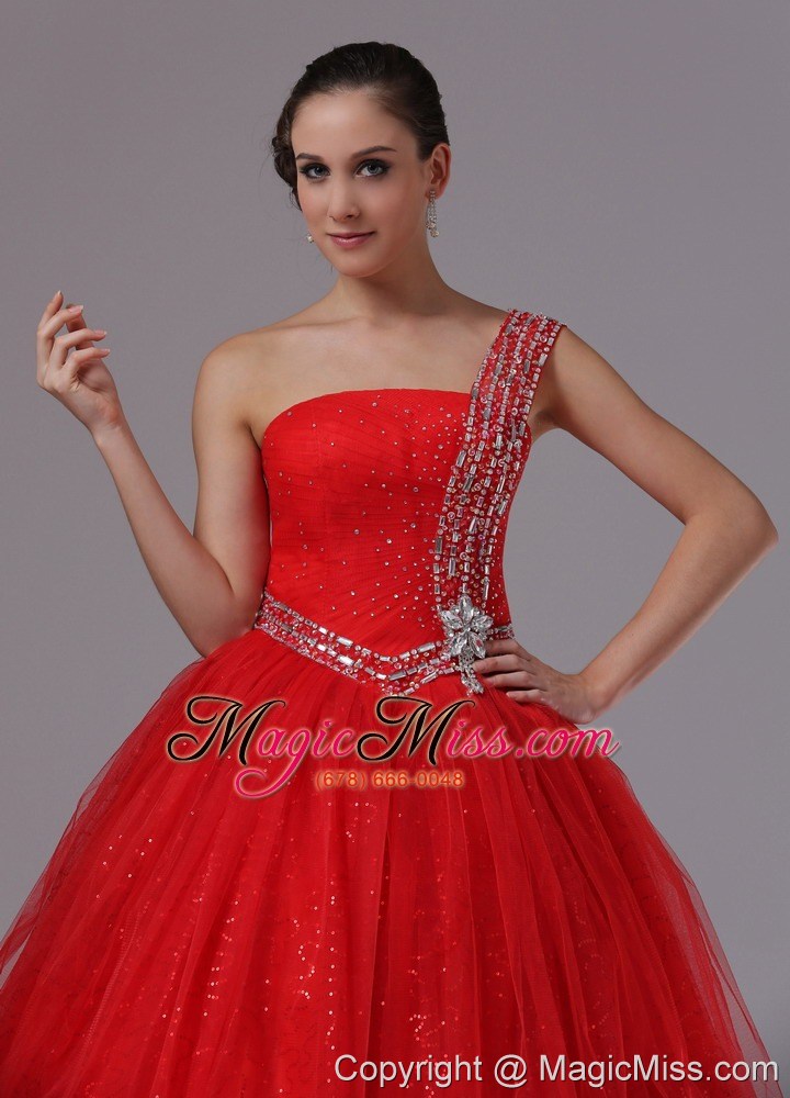 wholesale paillette red military ball gowns with beaded decorate one shoulder in campbell california