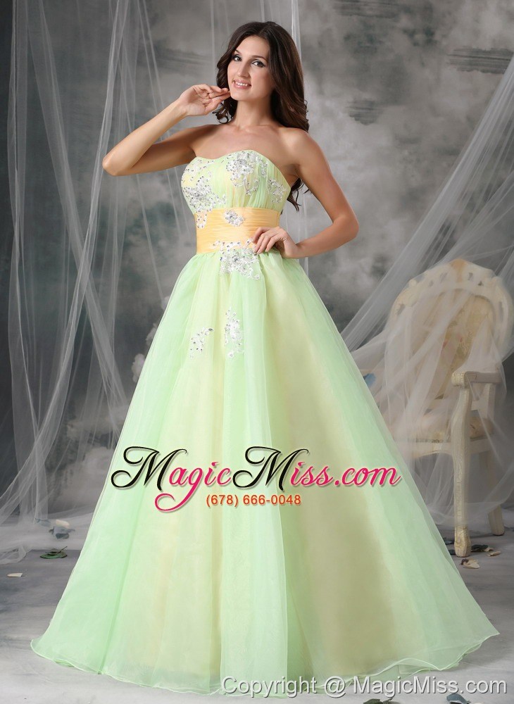 wholesale popular yellow green a-line strapless quinceanera dress organza appliques floor-length