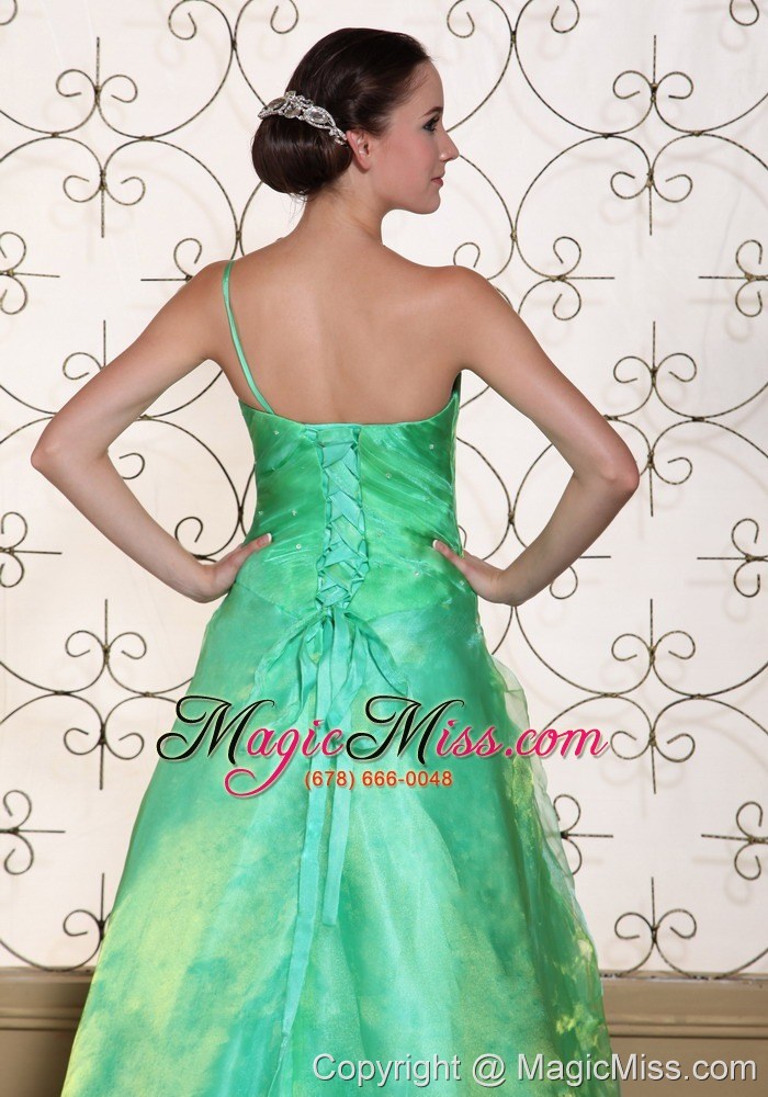 wholesale turquoise one shoulder prom dress for 2013 a-line gown hand made flowers organza