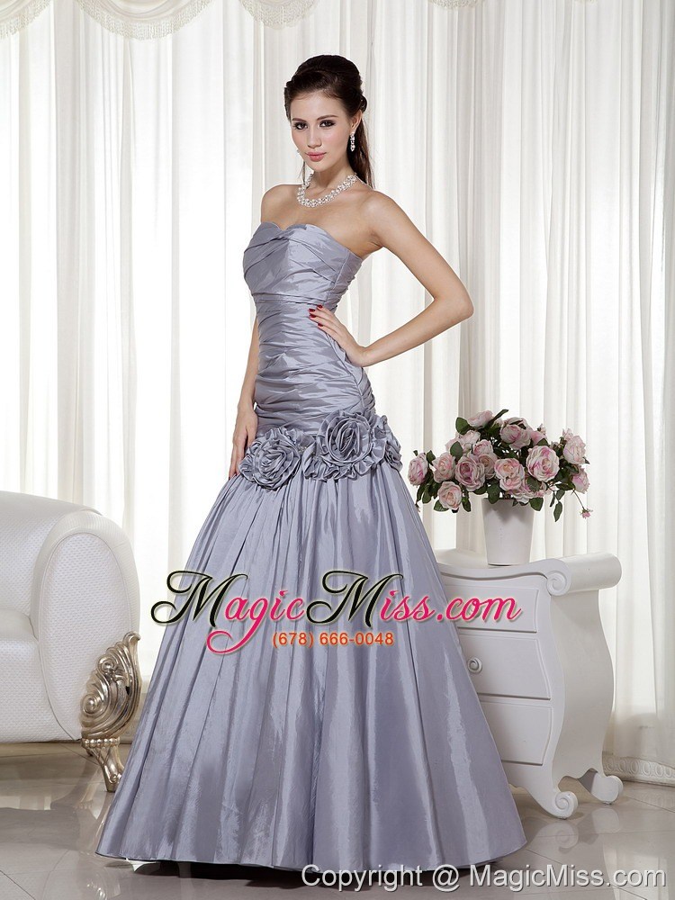 wholesale grey a-line sweetheart floor-length taffeta hand made flowers prom dress